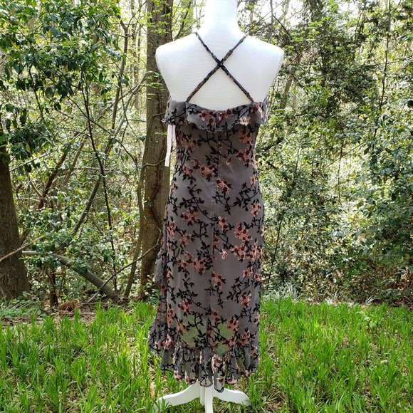 AVEC LES FILLES Burnout Party Dress in Gray + Pink Floral Size 2 New - Picture 15 of 16